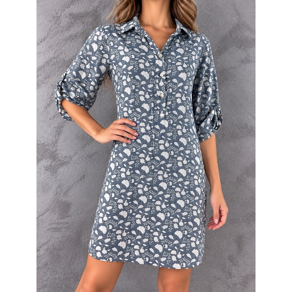 Faherty Penelope Linen Mini Dress Womens XS Blue Echo Floral Coastal Cottagecore